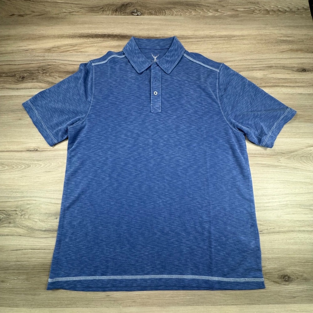 Nicoby Mens Polo Shirt Large Blue Modal Blend Short Sleeve Casual Slub Knit L